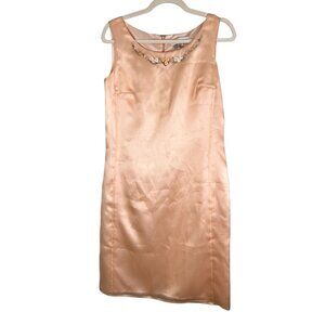 Retro Silk Sheath Floral Embroidery Midi Dress 6 Peach Chic Feminine Coquette